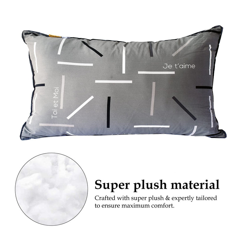 linenaffairs Hollow Fibre Pillow for Sleeping Pack of 2- Grey Print Pillow - 16 x 24 Inch