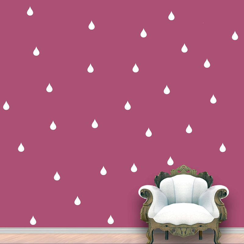 WallDesign Vinyl Rain Drops Pattern Wall Stickers (White, 3 In) - Set of 84