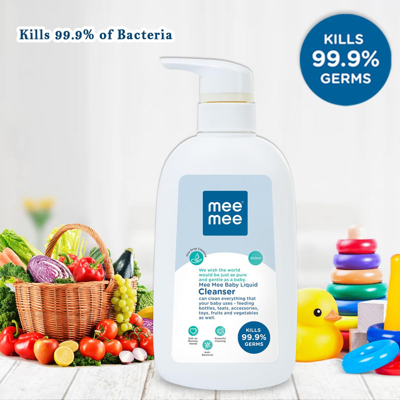 Mee Mee Anti-Bacterial Baby Liquid Cleanser | Kills 99.9% Germs | Feeding Bottle Cleaner Liquid Bowls/Toys/Food/Accessories (500 ml - Bottle)