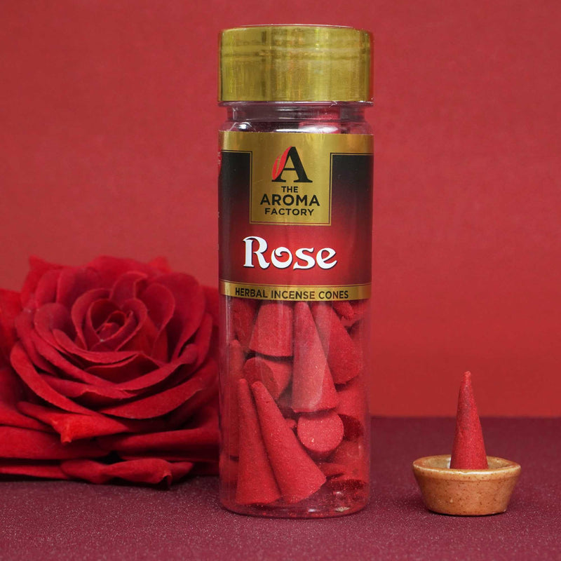 The Aroma Factory Incense Dhoop Cone for Pooja, Kesar Chandan & Rose (100% Herbal & 0% Charcoal) 2 Bottles x 90g