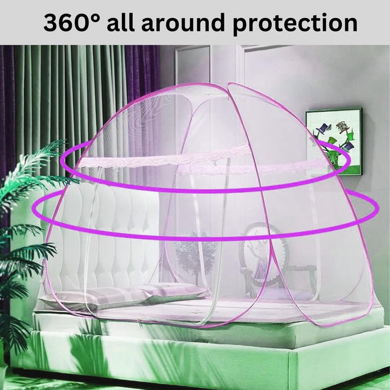 AMZ Pop-Up Mosquito Net for Double Bed King Size Foldable Machardani for Bed Mosquito Net for King Size Bed (Pink)