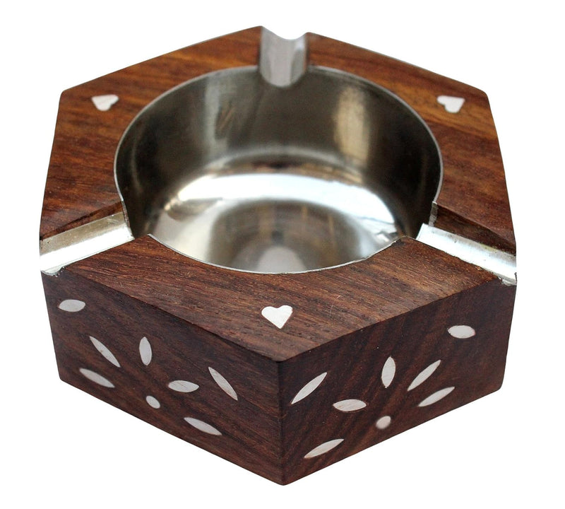 Edencart Beautiful Decorative Antique Wooden Ash Tray (Home Decor) | Made with Rosewood | Ash Tray for home, Office (Hexagonal)