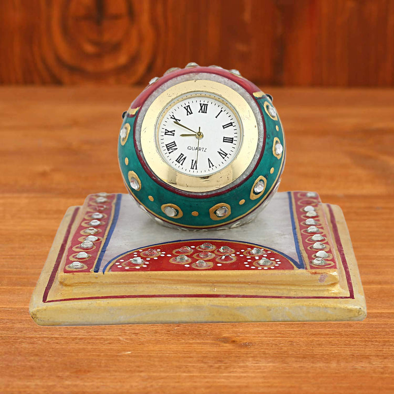 Kuber Industries Handcrafted Marble Table Clock with Chowki (10 cm x 10 cm x 7 cm, CTKTC4140)