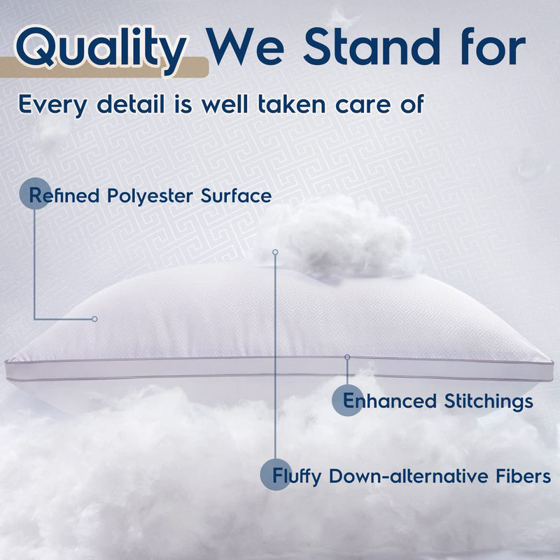 viewstar Microfiber Queen Pillows for Sleeping 2 Pack Hotel Quality, Down Alternative Hypoallergenic for Side and Back Sleepers, Soft and Supportive Gusseted Pillow (20x30, White)