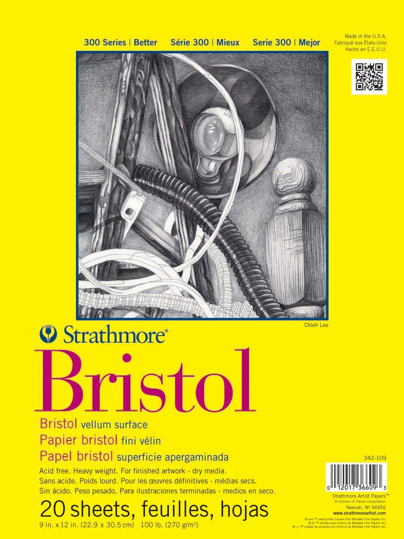 Strathmore 300 Series Bristol Vellum Paper Pad | Acid Free Paper for Longivity & Heavyweight Pages| for Finished Artwork, Dry Media | 270 GSM, 20 Sheets, 22.9 x 30.5 cm