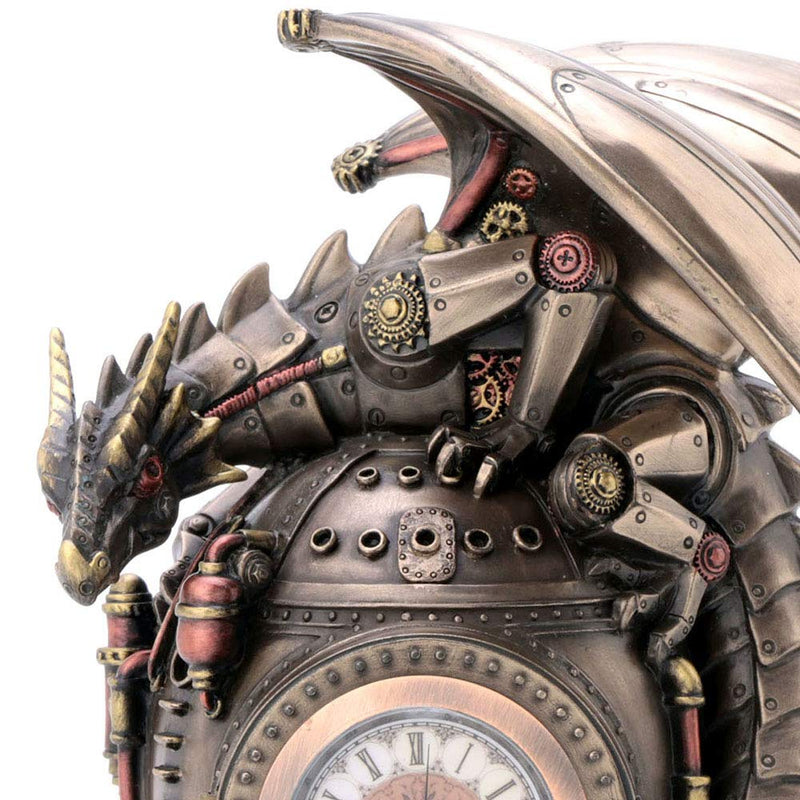 Veronese Design 7 Inch Steampunk Mechanical Dragon On The Time Machine Bank Vault Trinket Box Clock Antique Bronze Finish Statue