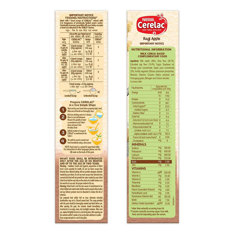 Nestle Cerelac Baby Cereal with Milk , Ragi Apple , From 8 to 24 Months ,Stage 2, Source of Iron & Protein , 300g