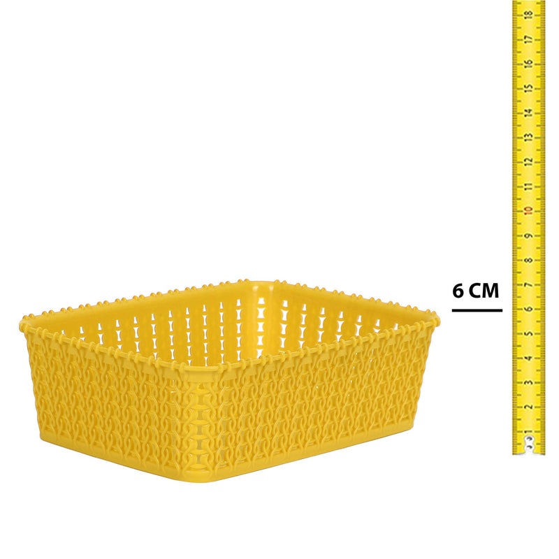 Cutting EDGE Plastic Multipurpose Sturdy Storage Baskets For Cosmetics Office Fruit Vegetable Bathroom Stationary Home Basket with Handle - Yellow (Set of 6, Mini)