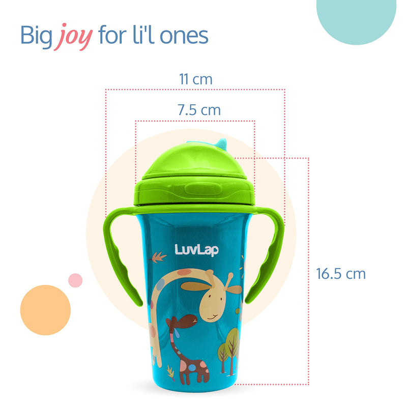 LuvLap Tiny Giffy Sippy Cup, Silicone Straw, BPA Free, 300 ml 18m+ (Green)