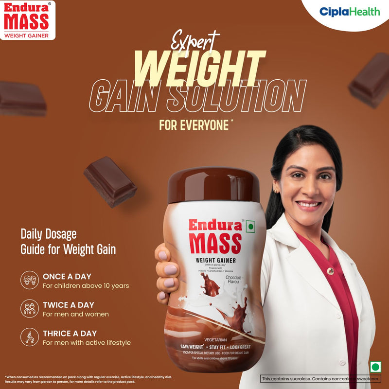 Endura Mass Weight Gainer Powder 500 G Chocolate Flavour | Unique Blend Of 3 Sources Of Protein, Carbs, Vitamins & Essential Minerals | Ideal For Children Above 10 Years, Men, Women & Athletes