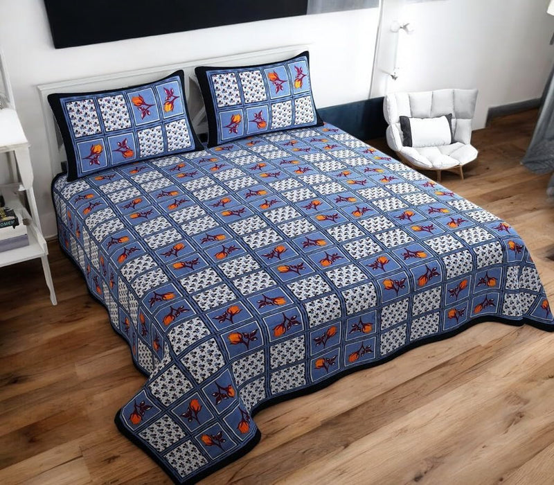 Premium Jaipuri Cotton Bedsheets, Rajasthani Heritage Collection, 100% Pure Cotton (Checkered)