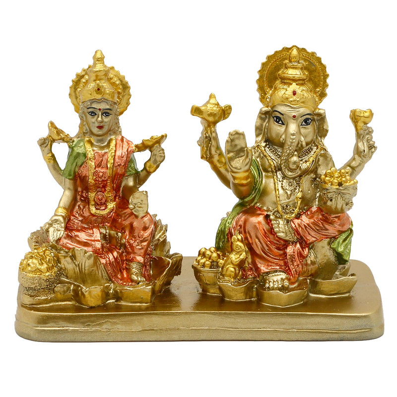 AliKiki Hindu Lord Ganesha Lakshmi Statue – Indian God Laxmi Ganesh Murti Item Home Temple Puja Pooja Idol Diwali Gift - India Tabletop Desk Ganpati Sculptures