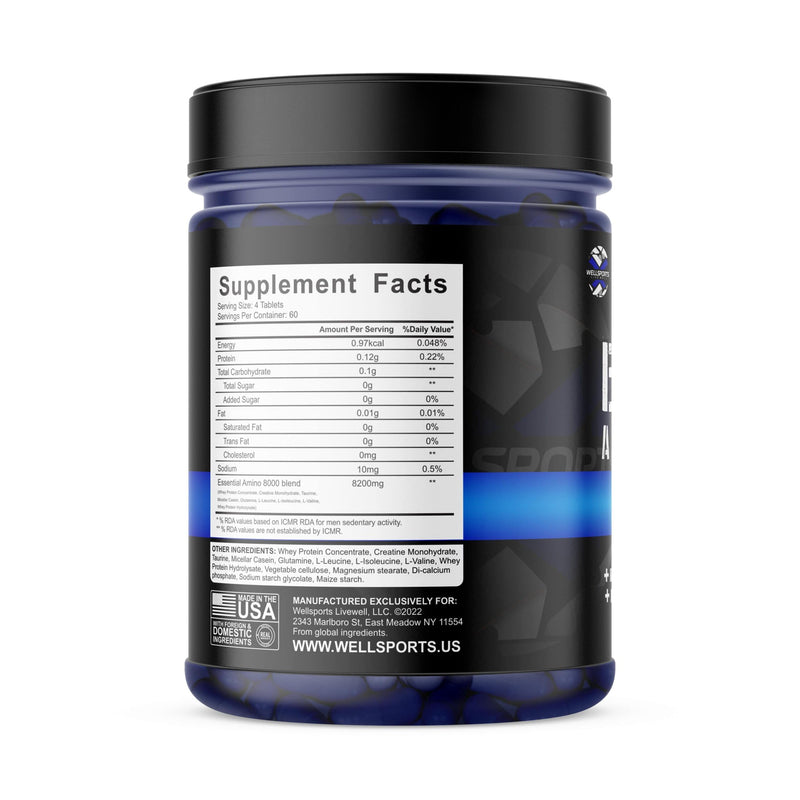 Wellsports Essential Amino 8000 | Rebuild Muscle Strength & Endurance | 240 Tablets.