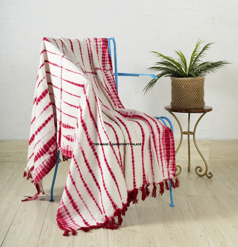 Ravaiyaa - Attitude is everything Handmade Luxury Soft Cotton Tie Dye Textured Throw Blanket Beautiful Home Decor Handloom AC Blanket 72"x52" (Red)