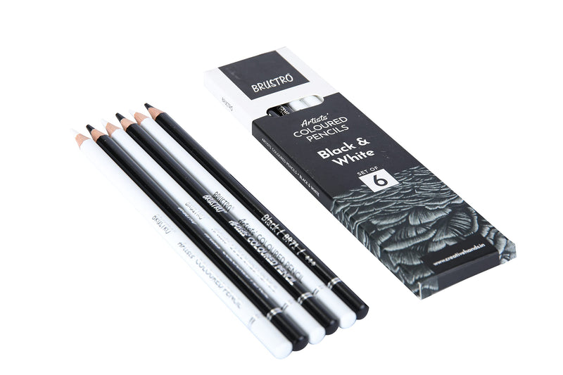 BRUSTRO Artists� B &W Coloured Pencils Set of 3 Whites and 3 Blacks