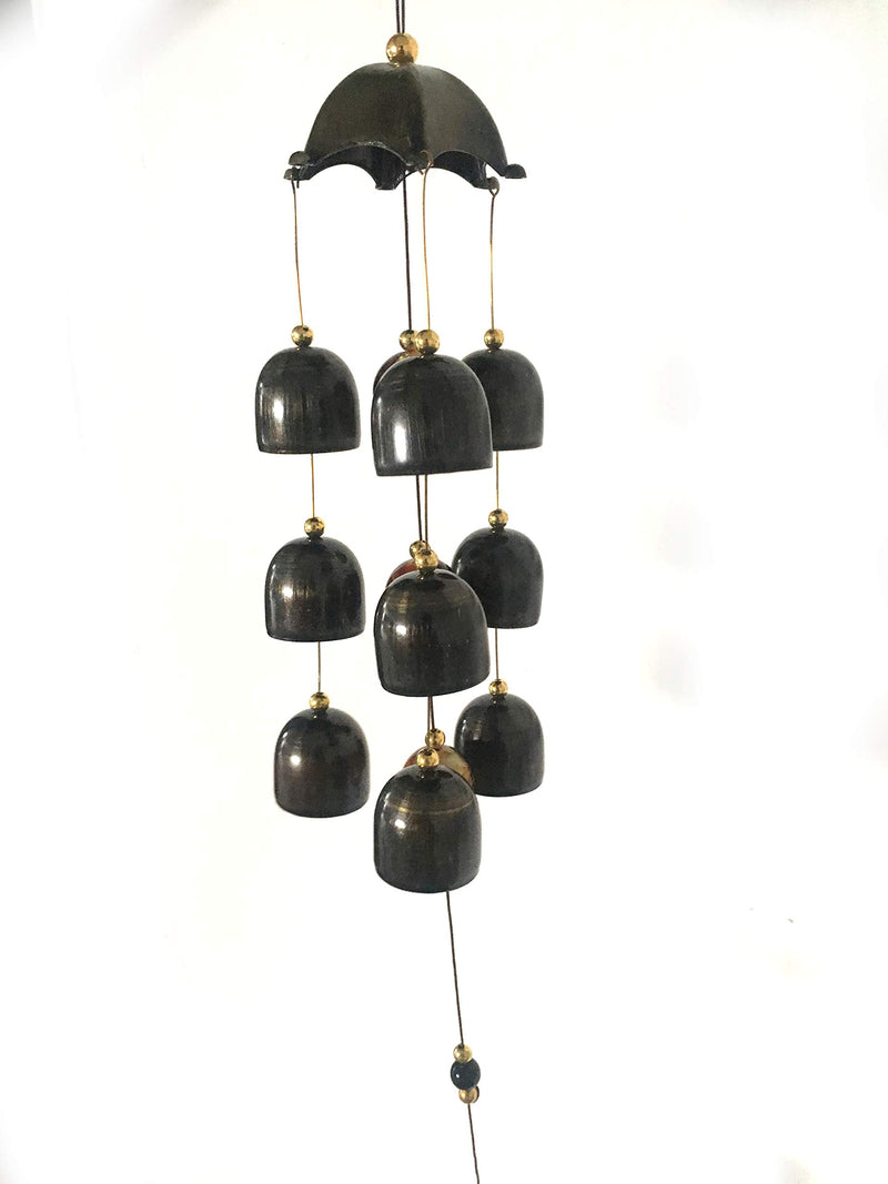 CrazyCrafts Metal Wind Chimes for Home Balcony Garden Positive Energy, Home Decor Hanging Long Brass Bells Gifts for Loved Ones 9 Bells Black Metal