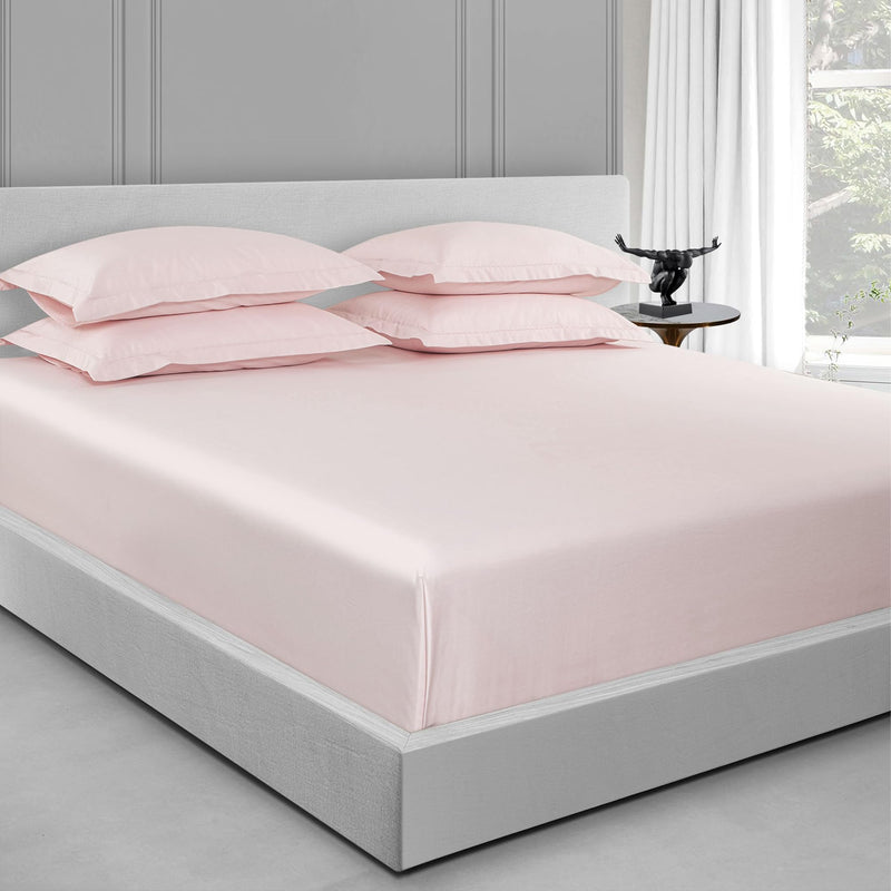 Trident Nectarsoft King Size Bedsheet Set- 100% Cotton- 5-Piece Sheet Set with 4 Pillowcases- Sateen Weave- Superior Softness- 600 Thread Count- King Size Sheets- Luxurious Feel- Light Pink