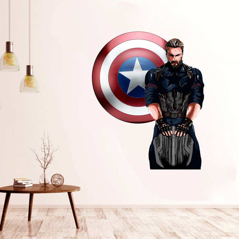 Art Kafe Captain America Shield Sticker (Size :- 20 X 25 inch) | Wall Sticker for Living Room/Bedroom/Office and All Decorative Stickers