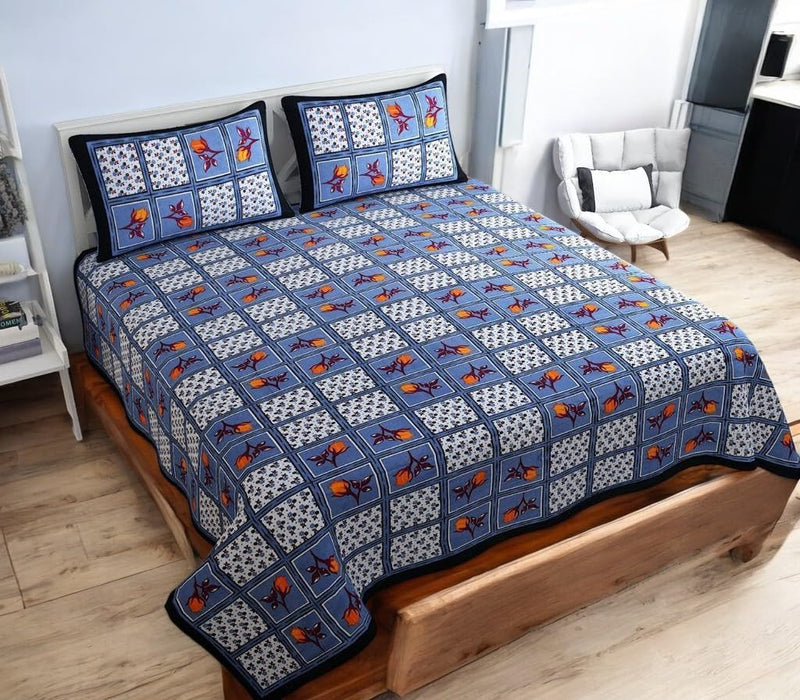 Premium Jaipuri Cotton Bedsheets, Rajasthani Heritage Collection, 100% Pure Cotton (Checkered)