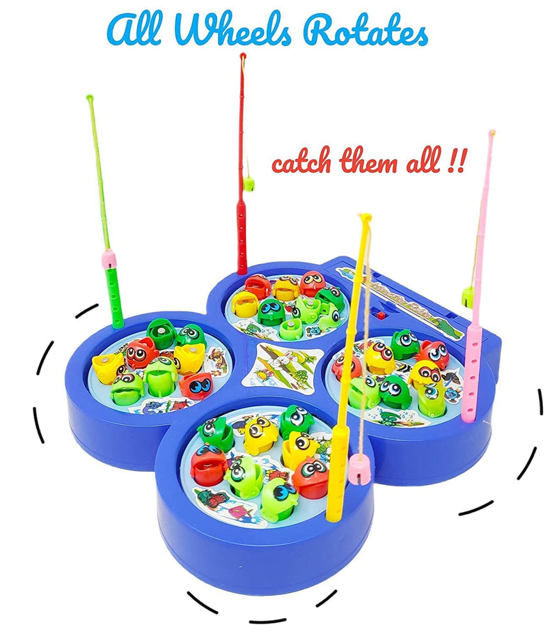 Amitasha Musical Fish Catching Game for Kids with 32 Fish and 4 Fishing Rods - Multicolor - Pack of 1