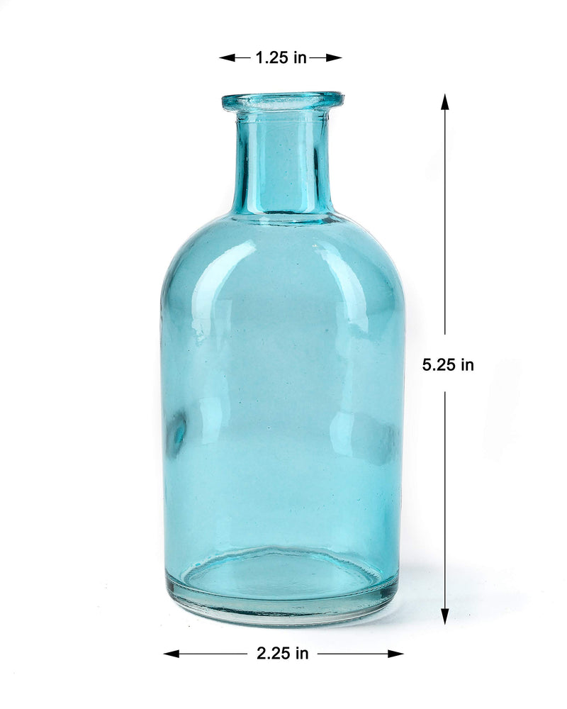 Serene Spaces Living Blue Medicine Bottle Bud Vases, Set of 6 - Semi-Transparent Antique Vases Provide Vintage Style Anywhere, 5.25" Tall