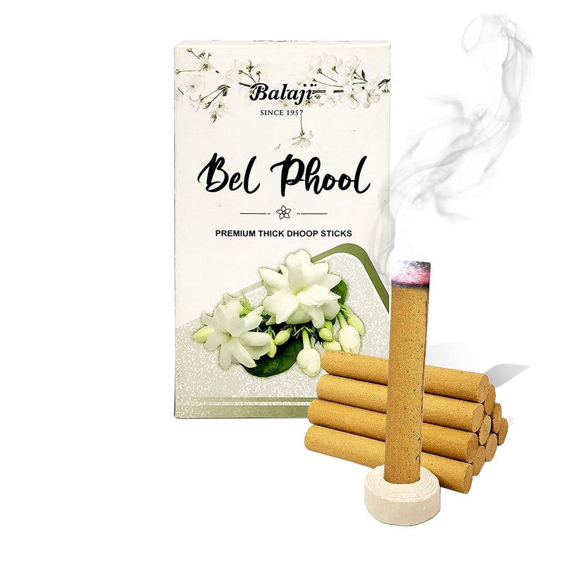 Balaji Bel Phool Premium Thick Dhoop Incense Sticks for Aroma & Smoke, Extra Freshness, Home Temple Worship, Peace, Purification, Atmosphere Positivity Pack of 3 (10 Sticks Per Box)