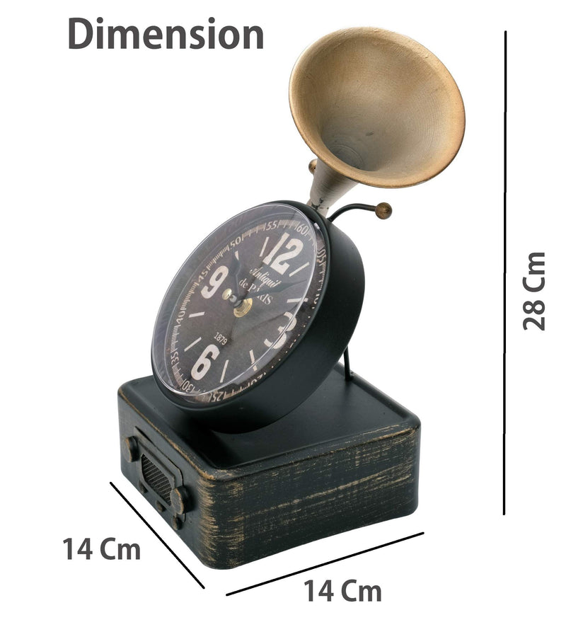 Store2508 Antique Finish Cast Metal Desk Table Clock Gramophone Design, Nice Gift for Housewarming, Anniversaries, Birthdays and Other Occasions, 28x14x14 Cm (Colour_C)