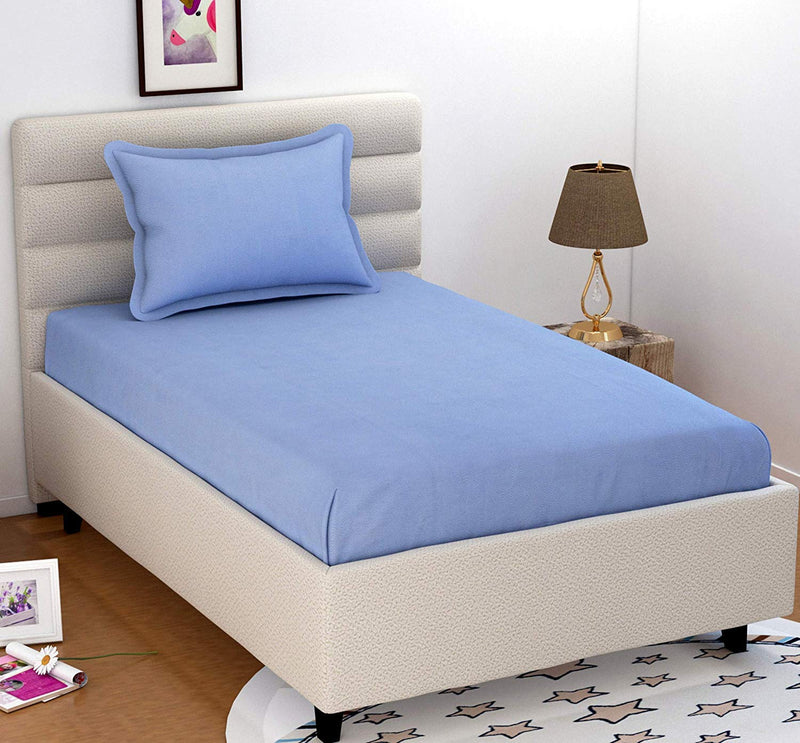 Shri Anand Creation Cotton Single Bed Sheet with One Pillow Cover (Blue)