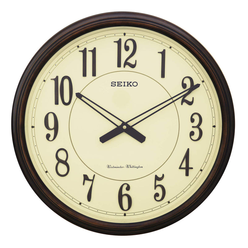 SEIKO Elegant Round Golden Brown Plastic Analog Home Decor Quarter Hour Dual Chimes Wall Clock with Sweep Movement (Size: 50.7 x 7.8 x 50.7 CM | Weight: 2740 gram) QXD212BN