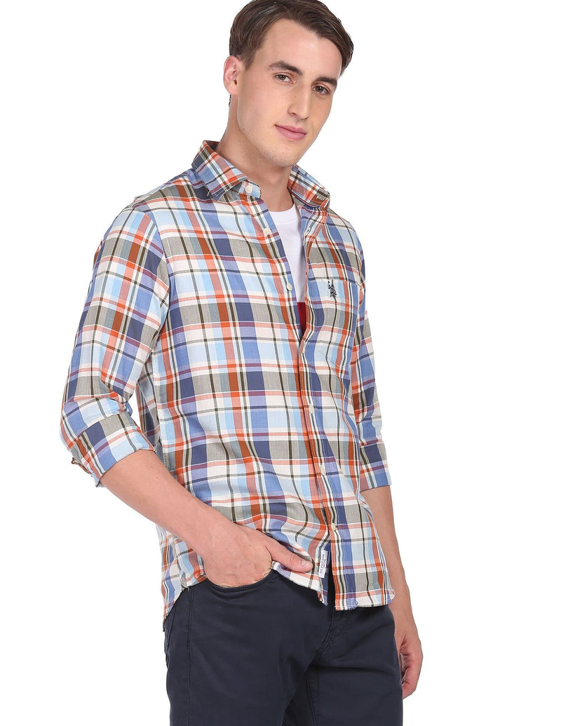 U.S. POLO ASSN. Men's Checkered Tailored Fit Shirt (USSHT0814_Blue 2XL)