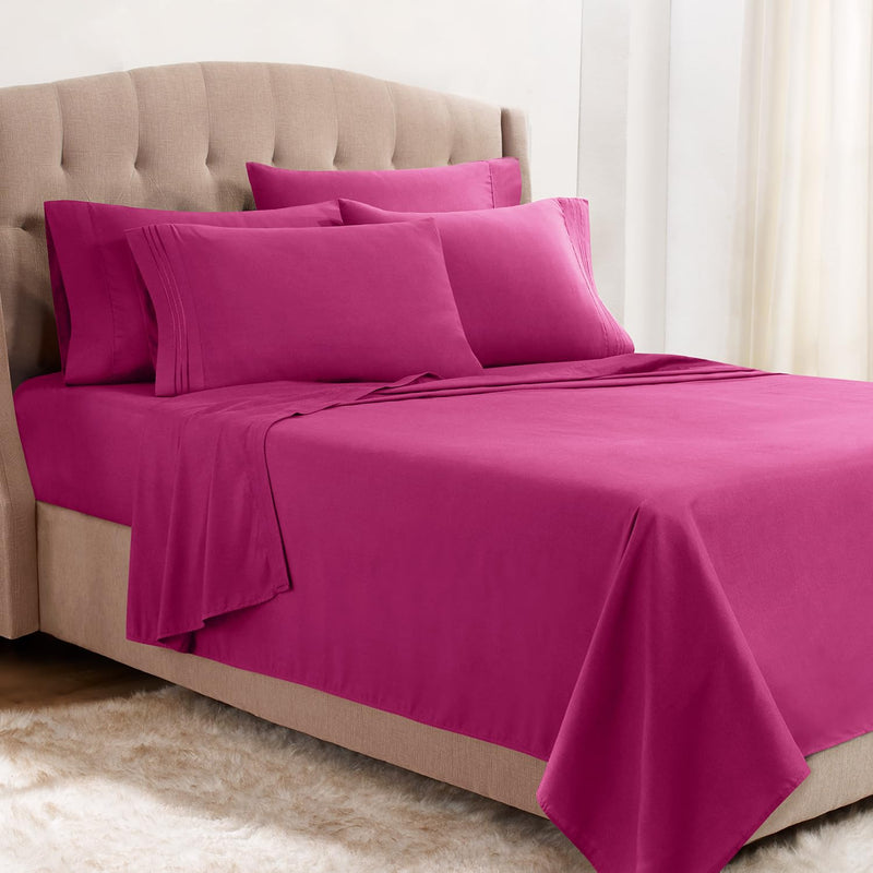 Clara Clark Premier 1800 Collection Bed Sheet Set with Extra Pillowcases Wrinkle, Fade & Stain Resistant, King, Magenta