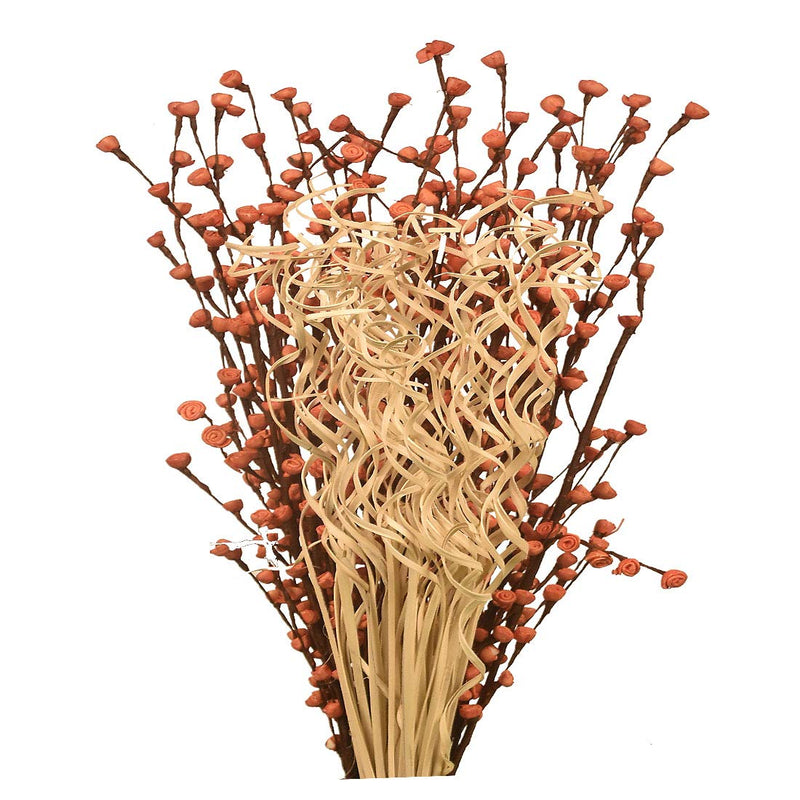 CRAFTWAFT Handmade Mini Rose Long Floral Bunches with SPIRAL Dry Flower Stick (Orange, Beige )