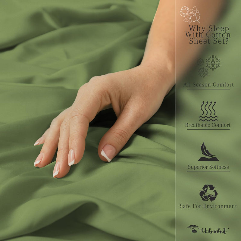 URBANHUT Egyptian Cotton Sheets Set - 700 Thread Count 100% Cotton King Size Sheets (4 Piece), Luxury Bed Sheets King, Deep Pocket, Soft & Silky Sateen Weave (Sage)