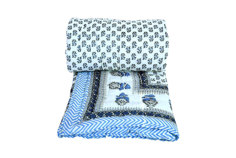 SHOPBITE 240 TC Single/Double Bed Organic Cotton Jaipuri Razai Bed Blanket Ac Quilt for Winter Soft Light Weight Rajasthani Traditional Rajai Cotton (White but, Single)