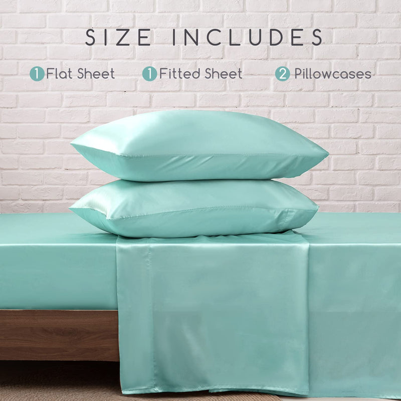 MR&HM Satin Bed Sheets, Queen Size Sheets Set, 4 Pcs Silky Bedding Set with 15 Inches Deep Pocket for Mattress(Queen, Turquoise)