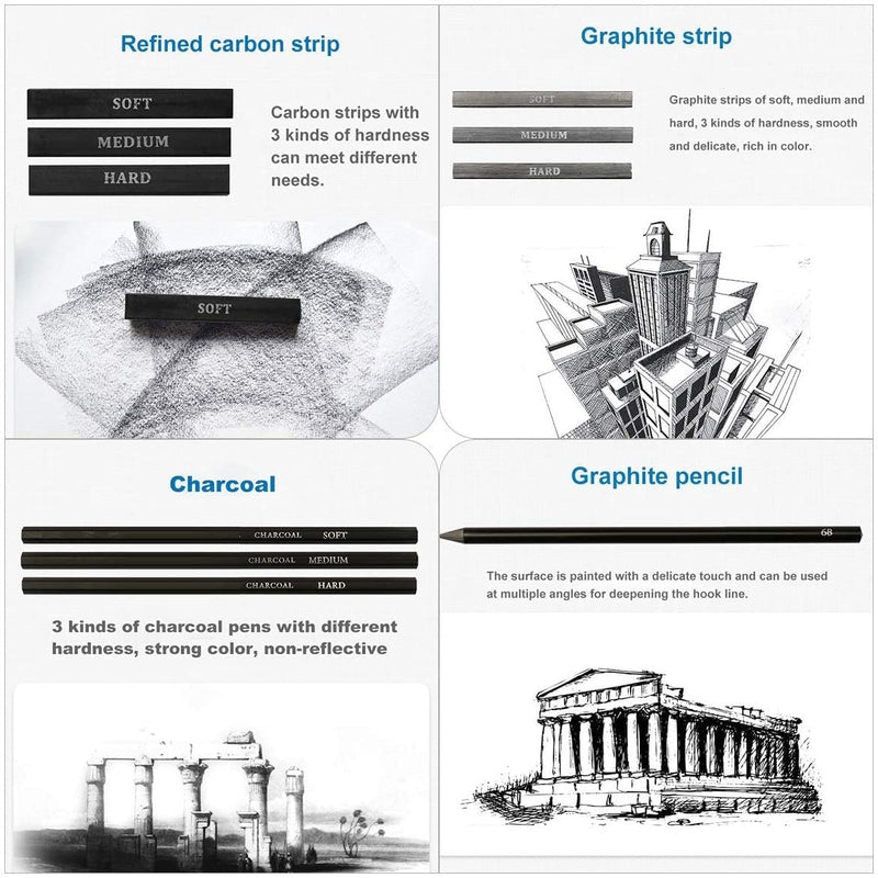 Wynhard Drawing Pencils Shading Pencils Set Drawing Kit Sketching Kit Sketch Pencils Set for Artists Charcoal Pencils for Artists Pencils for Artists Kit Graphite Pencil Set Artist Pencil Set 35 Pcs