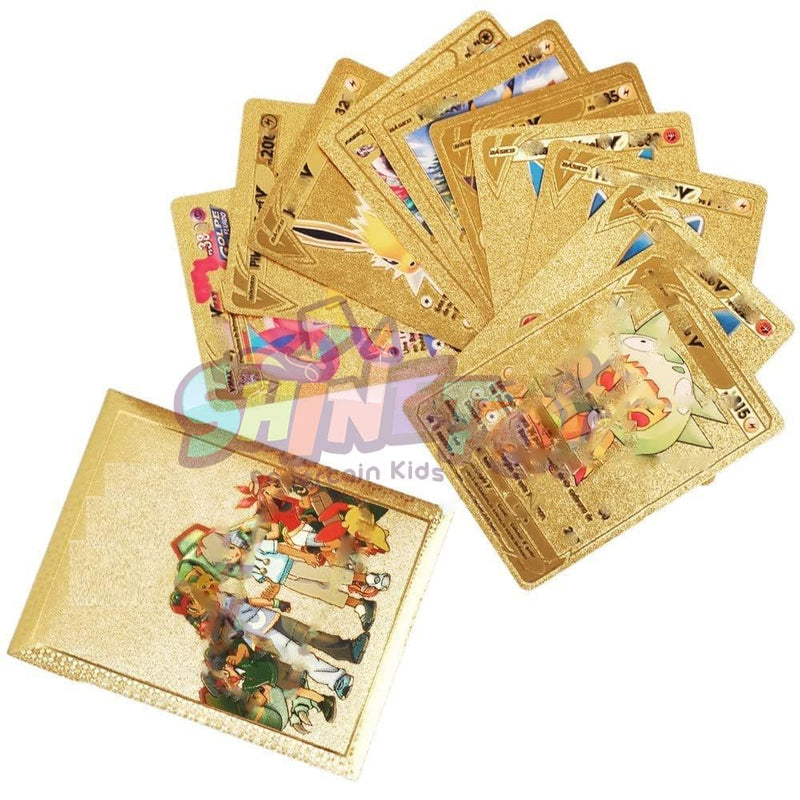 SHINETOY Playing Cards 55 PCS Golden Foil Card Assorted Cards TCG Deck Box - V Series Cards Vmax GX Rare Golden Cards and Common-Rare Mystery Card… (55 pcs Golden)