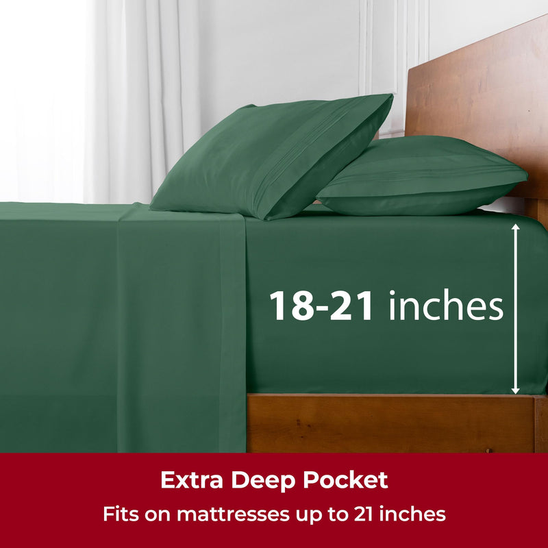 Mellanni Bed Sheet Set - Brushed Microfiber 1800 Bedding - Wrinkle, Fade, Stain Resistant - 4 Piece (for Extra Deep Mattresses, Cal King, Emerald Green)