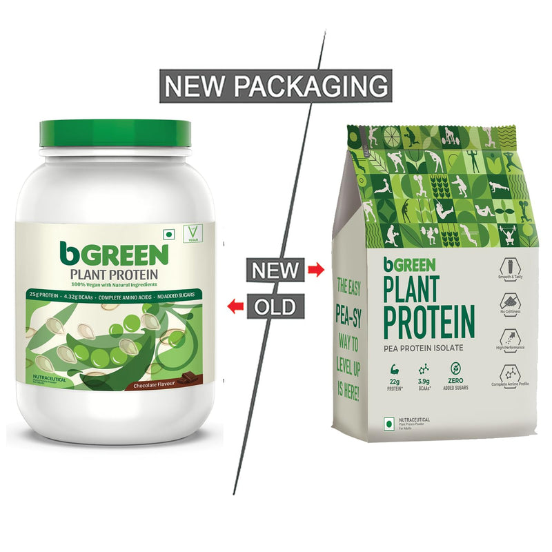 bGREEN Plant Protein Powder (Chocolate, 1kg) | Pea Protein Isolate, 22g Protein, No Added Sugars