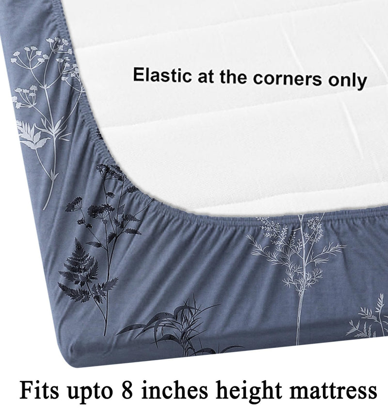 CRAFTS HUB Cotton Feel Glace Cotton ALL AROUND Elastic Fitted Printed King Size Double Bed Bedsheet with 2 Pillow Covers(72x78x8 Inch)Fits Upto Mattress of 8 Inches | Dark Grey (1495FITTED-Dark Grey)