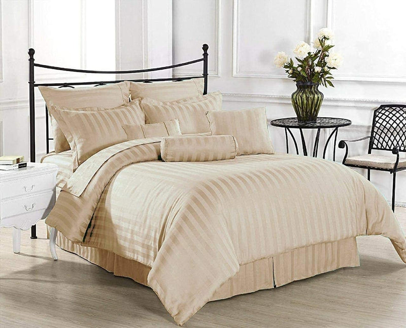 Planet Home Premium 100% Cotton Luxurious Striped Bedsheet 210 Thread Count King Size Bed Sheets with 2 Pillow Cases for Bedroom Home Hotel -90 * 100 (Beige)