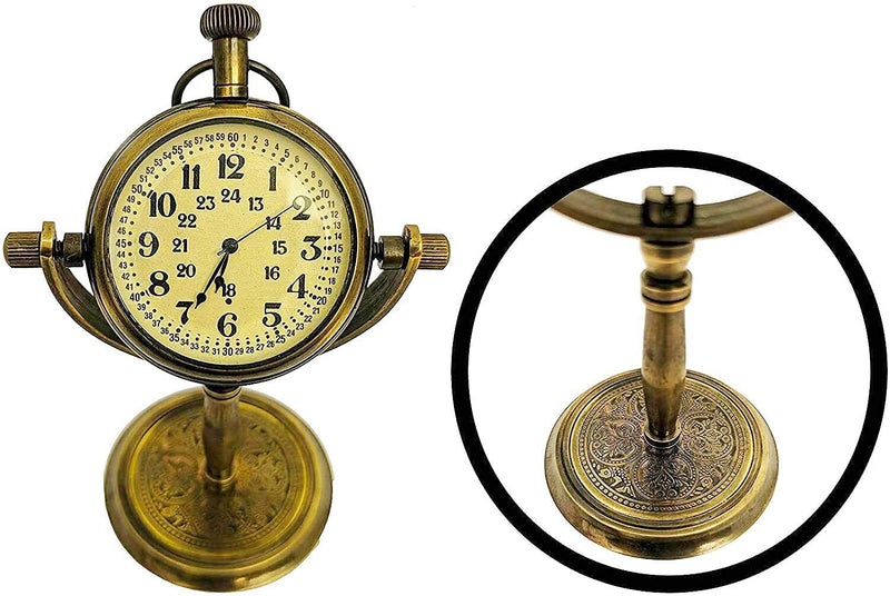 Antique Handmade Stand Solid Antique Finish Brass Table Clock