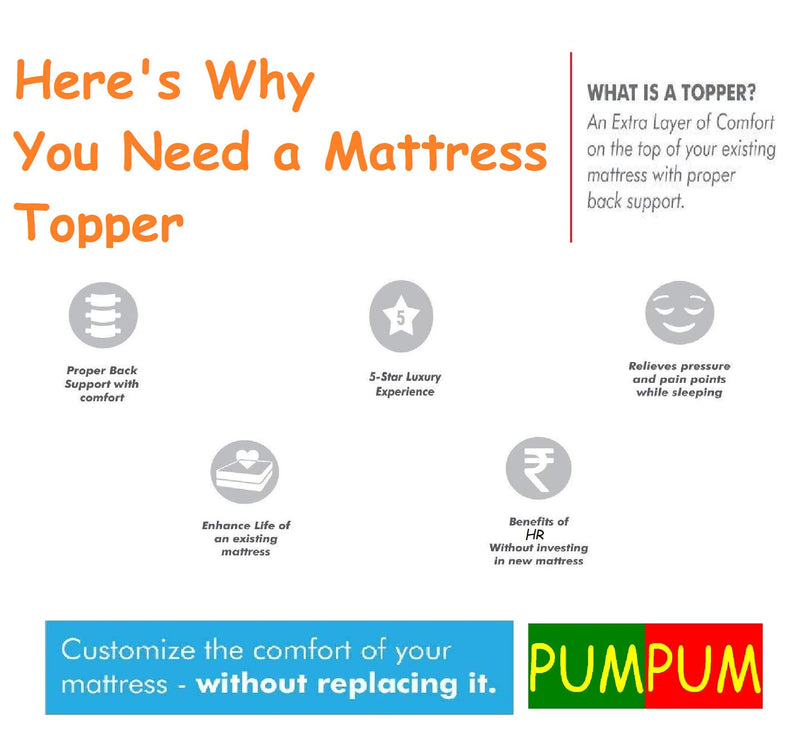 PumPum 1 Inch Memory Foam Mattress Topper with Premium Cover