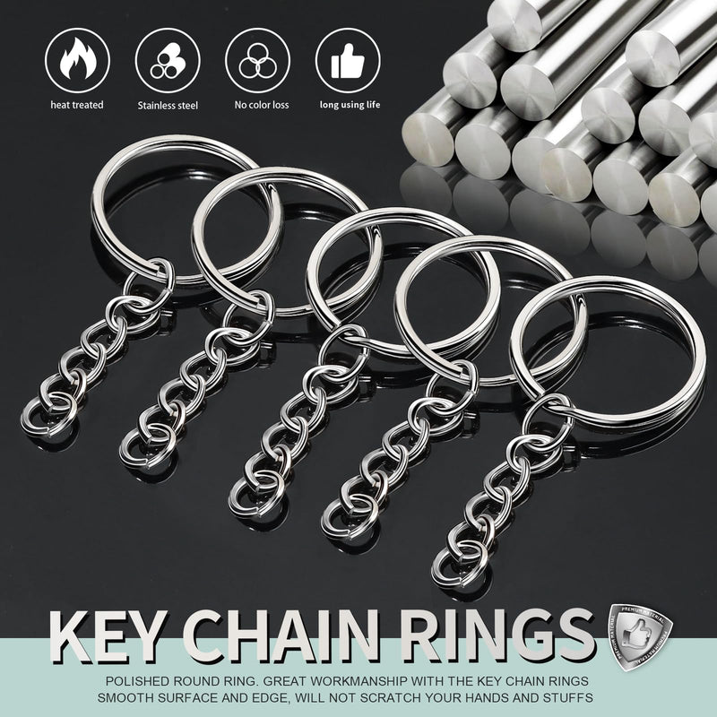 Teenitor Metal Split Keychain Ring Parts - 60 Key Chains 25mm with 26mm chains and 60pcs Open Jump Ring for Craft Key Ring