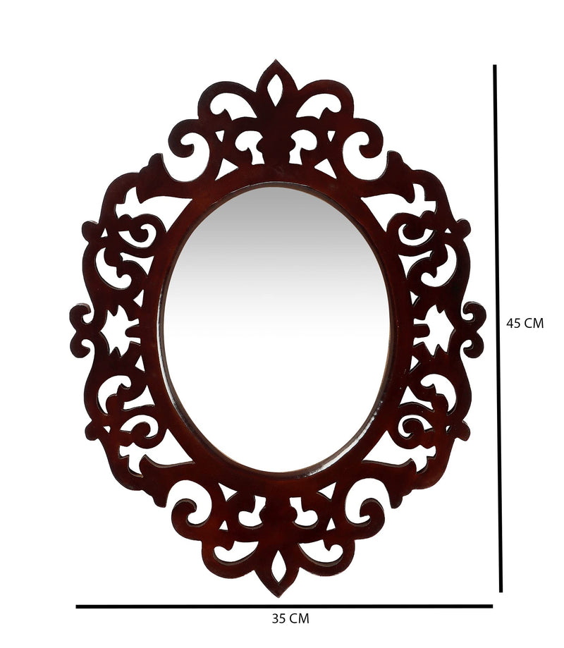 THE URBAN STORE Decorative & Hand Crafted Wooden Wall Mirror in Walnut Finish (45 x 35 cm) B79R