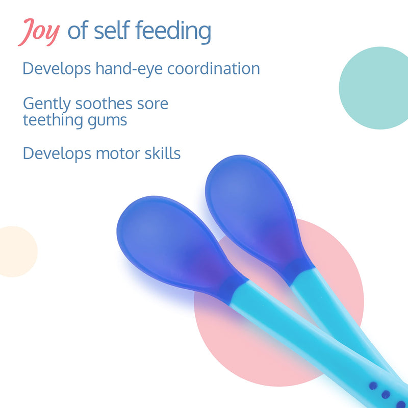 LuvLap Tiny Love Heat Sensitive Baby Feeding Spoons Set|Food Grade PP Kids & Baby Spoon with Soft Silicone Tip| Color changing| BPA Free| FDA Apporved|2 pcs Blue,13 centimeter