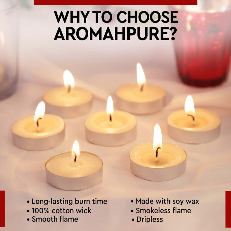 Aromahpure Unscented Decorative Tealight Candles | Soy Wax Tealight Candle | 10 gm, 100 Pcs | Unscented Smokeless Candles | 4 Hours Burning Time Guaranteed | for Home Decoration & Celebration