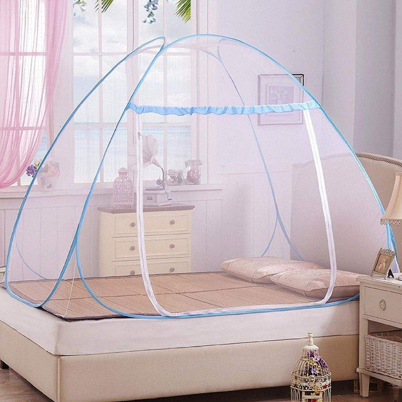 Kuber Industries Mosquito Net Foldable King Queen Size (Double Bed) with Free Saviours 6.5 x 6.5 Feet (Blue)