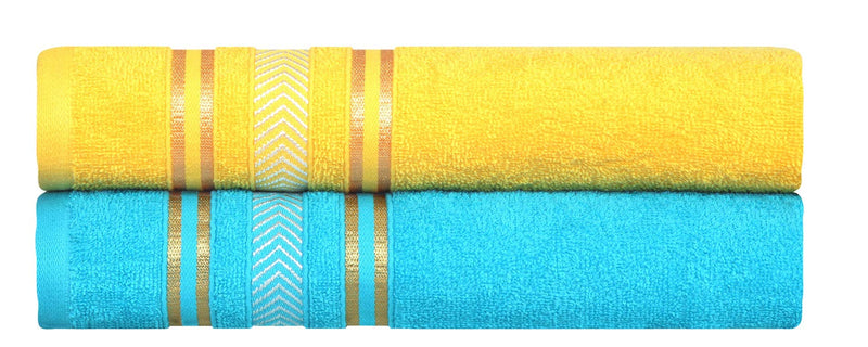 DIVINE OVERSEAS Premium Elegance 100% Cotton/Soft/Highly Absorbent / 450 GSM / (Big Men Bath Towel 30" x 60 Pack of 2, Pleasant Sky & Vibrant Yellow)