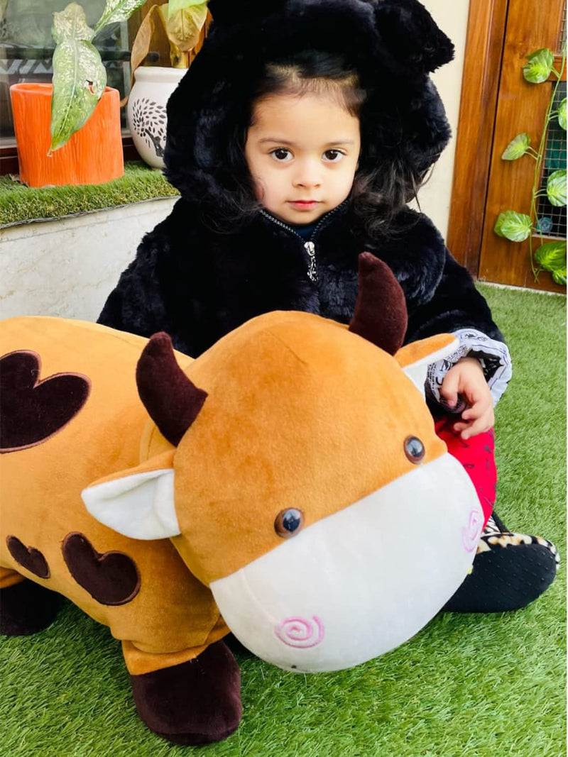 DearJoy Big Size Fibre Filled Stuffed Animal Cow Soft Toy For Baby Of Plush Hugging Pillow Soft Toy For Kids Boy Girl Birthday Gift (50 Cm, Brown), 1 Count